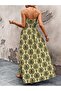 Women's V-Neck Long Summer Dress with Button Detail on the Front and Rope Straps - 3