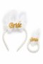 White Feathered Gold Bride Crown and Bracelet Set with Pearls, Bridal and Bachelorette Party Accessory - 2