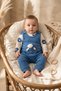 Nafitto Baby Sage Blue Waffle Knit Teddy Bear Salopet and Patterned Bodysuit Set - Cotton Texture 3-9 Months