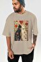 For the Love of Cats 82 Front Cat Printed Beige Oversize T-Shirt 100% Cotton Unisex Cat Lover Premium Design - 6
