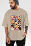 For the Love of Cats 62 Front Cat Printed Beige Oversize T-Shirt 100% Cotton Unisex Cat Lover Premium Design - 6