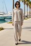 Women's Striped Shirt Pants Set Long Sleeve Regular Cut Linen Textured Comfortable Combination Casual