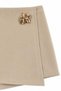 1014 Women's High Waist Asymmetrical Cut Shorts Skirt with Gold Accessory Detail Beige - 3
