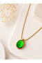 Steel Bowged Chain Oval Green Stone Necklace - 2