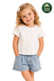 Girl's White Short Sleeve 100% Cotton T-Shirt with Ruffle Front