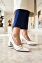 İlena Women's Double Mini Buckle Striped Pointed Toe Geometric Thick Square Heeled Office Stiletto - 5