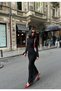 Women's Black Flock Printed Maxi Dress with Back Detail Yel221620
