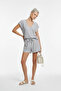 V-Neck Textured Relaxed Fit Shiny T-Shirt - 6