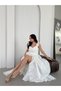 White Floral Strap Draped Skirt Pleated Long Evening Dress - 5