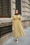 Women's Tulle Fabric Dress with Ribbon Detail on the Front and Elastic Waist, Oil Green - 4