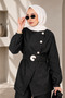 Women's Gold Accessory Detailed Belted Denim Jeans Hijab Set Sb0038 - 4