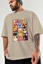 For the Love of Cats 62 Front Cat Printed Beige Oversize T-Shirt 100% Cotton Unisex Cat Lover Premium Design - 3