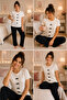 Women's Polka Dot Pajama Set Short Sleeve Cotton Long Leg Home Wear - 2