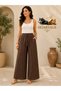 Women's Black Elastic Waist, High Waist, Loose Cut, Wide Leg Trousers 36-46 Size