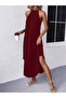 Burgundy Sleeveless Curved Hem Maxi Dress - 3