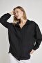 Women's Black 3096 Glitter Striped Oversize Long Sleeve Shirt - 2