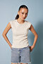 Stitched Detail Cotton Top Beige