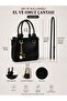 Women's Tote Bag with Black Charm Accessories, Multi-Compartment Hand and Shoulder Bag - 3
