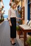 Women's Midi Length High Waist Pencil Cut Stone Detailed Interlock Knitted Skirt with Elastic Waist, Casual and Comfortable - 2