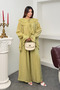 Tencel Modal Fabric Layered Flounce Tie-Front Blouse and Trousers Two-Piece Set 9048 - Oil Green - 6