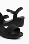 Women's Wedge Heeled Sandals Black Thick Strapped with Safety Toe Cap - 2