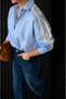 Blue and White Striped Cotton Shirt with Lace Detail - 2
