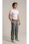 Men's Gray Pique Fabric Loose Fit Baggy Pocketed Lace-Up Trousers - 4