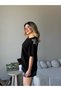 Women's Black Shoulder Star Stone Detailed T-Shirt - 2