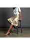 Gold Leather Trim Women's Thick Heeled Slippers - 2