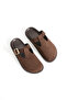 Lang Women's Casual Buckle Flat Sole Brown Suede Look Mule Slippers - 5