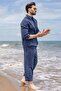 Navy Blue Tensel Fabric Men's Shirt and Pants Set E7365 - 6