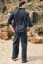 Black Tensel Fabric Men's Shirt and Trousers Set E7365 - 6