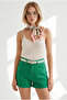 Women's Grass Green Folded-Cuff Shorts with Pockets Şrt-19000094 - 2