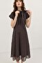 Brown Polka Dot Women's Midi Dress - 3