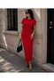 Women's Crew Neck Short Sleeve Side Tie Detailed Slit Bodycon Midi Dress