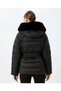 Water Repellent Hooded Puffer Coat with Pockets and Belted Collar and Faux Fur Detail - 6
