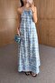 Halter Neck Backless Maxi Length Woven Blue Dress