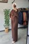 Shawl Detailed Trouser Suit Brown - 4