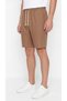 Men's Dark Beige Color 100% Cotton Linen Muslin Shorts with Back Pockets and Laces - 3