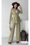 Women's Double Buckle Belt Detailed Wide Leg Suit Pants Khaki
