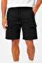 Men's 4-Pocket Cargo Shorts with Elastic Waist and Drawstring, Comfortable Fit Summer Shorts - Black - 4