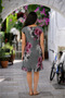 Women's Crew Neck Italian Style Patterned Lined Dress - 5