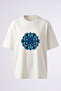 Blue Mandala Design Back Printed Cotton White Oversize T-Shirt