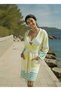 Peshtemal Bathrobe - Cotton - Hooded - Yellow Color with Green Stripes - 3