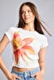 100% Cotton Fitted Crew Neck Floral Printed Ribbed Short Sleeve White T-Shirt I1683Ax26Sm - 3