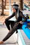 Full Covered Hijab Swimsuit Set with Parachute Lettering Navy Blue 4 Pieces – M2301-1 - 2