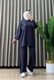 Elanur Takim Crystal Fabric Pocket Detailed Pants Hijab Suit Smoked