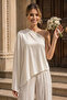 Beige- Women's Silk Satin One-Shoulder Stylish Blouse - 4