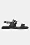 WOMEN'S BLACK GENUINE NATURAL LEATHER STRAPPED BUCKLE FLAT SANDALS - 5