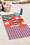 Floral Striped Modern Beach Towel - Tropical Marine Coral Black Quick Dry Microfiber Towel